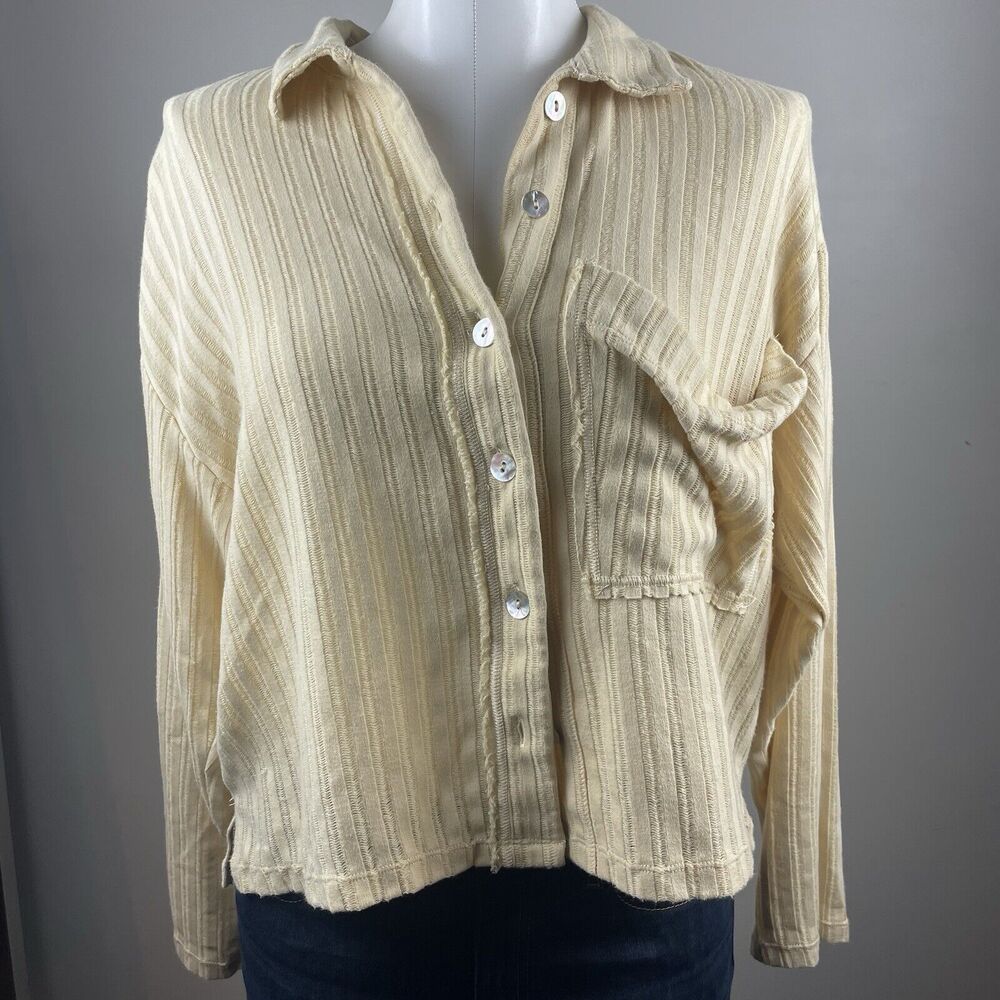 FP Beach Yellow Soft Flowy Cotton Blend Size XS Boho Button Down Shirt